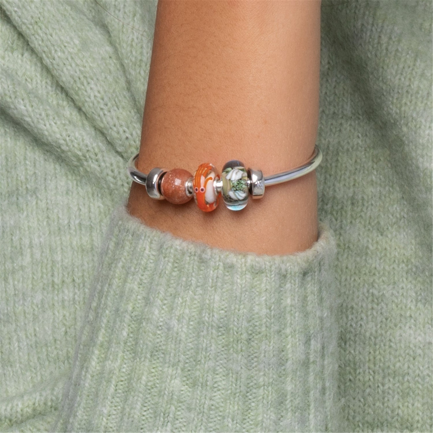 Sterling Silver Bangle with 2 x Silver Spacers