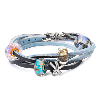 Leather Bracelet Light Blue/Dark Grey