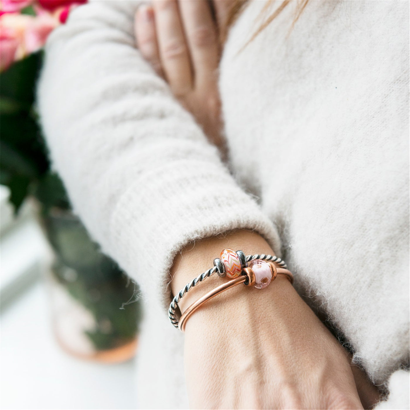 Twisted Silver Bangle with 2 x Silver Spacers