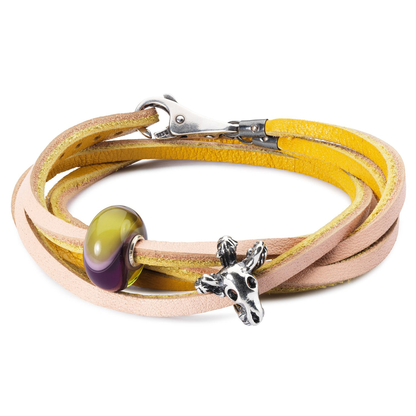 Leather Bracelet Yellow/Light Pink